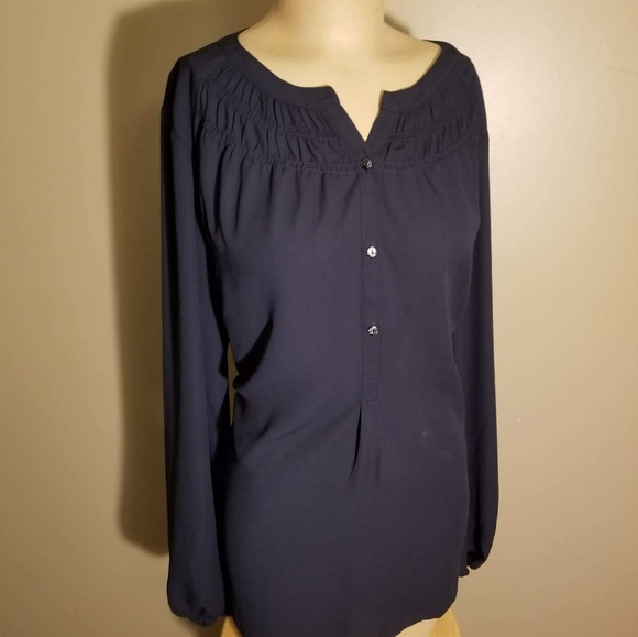 Max Studio Navy Blue Blouse, SZ LG - Picture 4 of 4